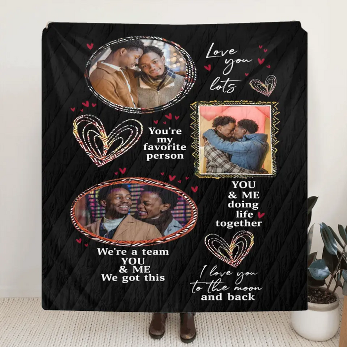 Custom Personalized Couple Single Layer Fleece/Quilt Blanket - Upload Photo - Christmas Gift Idea For Couple/ Him/Her - I Love You To The Moon And Back