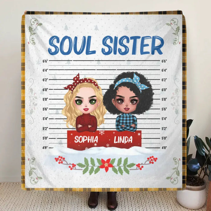 Custom Personalized Besties Quilt/Single Layer Fleece Blanket  - Christmas Gift Idea For Friends - Soul Sister