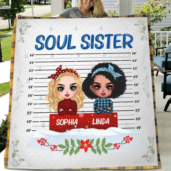 Custom Personalized Besties Quilt/Single Layer Fleece Blanket  - Christmas Gift Idea For Friends - Soul Sister