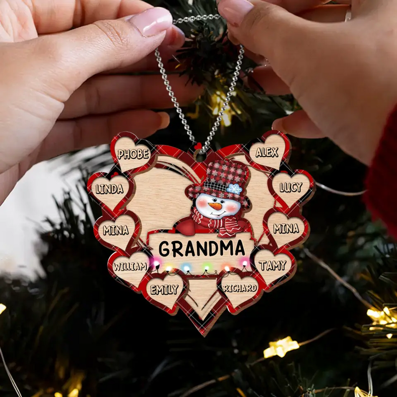 Personalized Grandma Snowman Wooden Ornament - Up to 10 Kids - Christmas Gift To Grandma/ Nana/ Grandkid