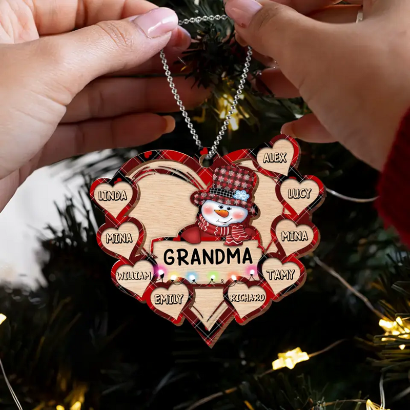 Personalized Grandma Snowman Wooden Ornament - Up to 10 Kids - Christmas Gift To Grandma/ Nana/ Grandkid