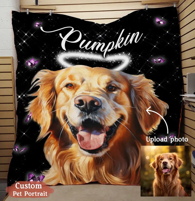 Custom Personalized Memorial Pet Photo Single Layer Fleece Blanket - Custom Pet Portrait - Memorial Gift Idea For Dog/Cat Lover