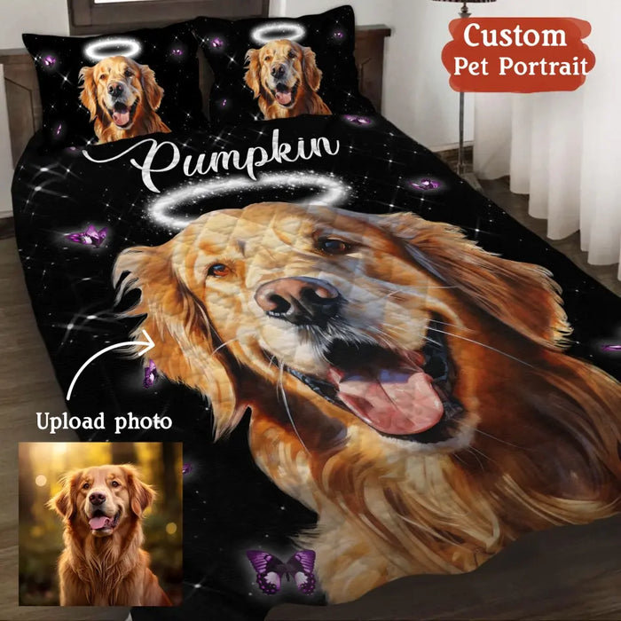 Custom Personalized Memorial Pet Quilt Bed Set - Custom Pet Portrait - Memorial Gift Idea For Dog/Cat Lover