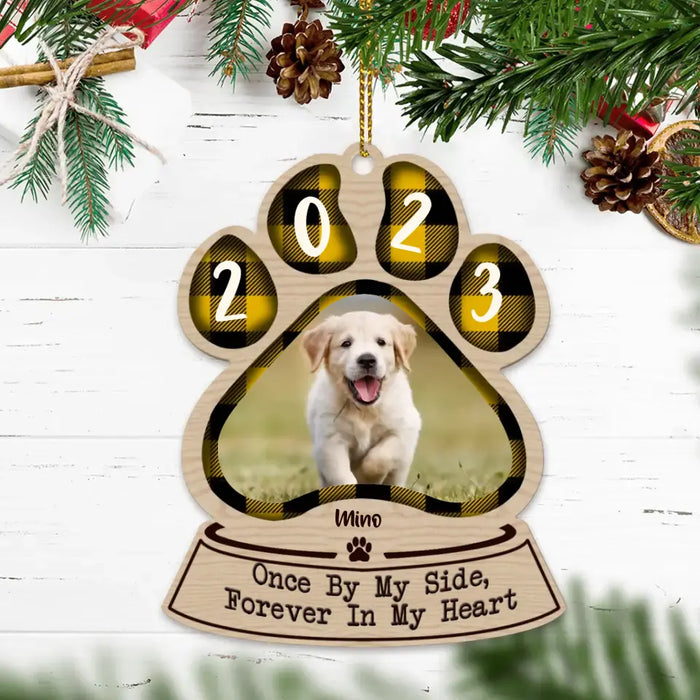 Personalized Memorial Dog Ornament - Upload Photo - Memorial Gift Idea For Dog Mom/ Dog Dad - Once By My Side, Forever In My Heart