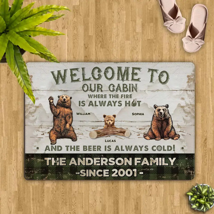 Custom Personalized Cabin Doormat - Gift Idea For Couple/ Family/ Camping Lovers - Couple/ Adult With Upto 7 Kids - Welcome To Our Cabin