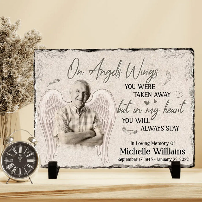 Custom Personalized Memorial Photo Lithograph - Memorial Gift Idea - On Angels Wings You Were Taken Away But In My Heart You Will Always Stay