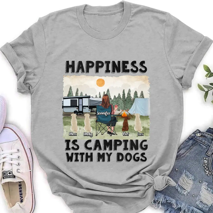 Personalized Camping Shirt/Hoodie - Gift Idea For Girl & Dogs - Upto 4 Dogs - Happiness Is Camping With My Dogs