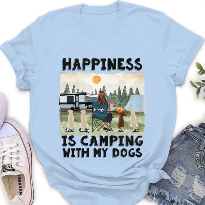 Personalized Camping Shirt/Hoodie - Gift Idea For Girl & Dogs - Upto 4 Dogs - Happiness Is Camping With My Dogs