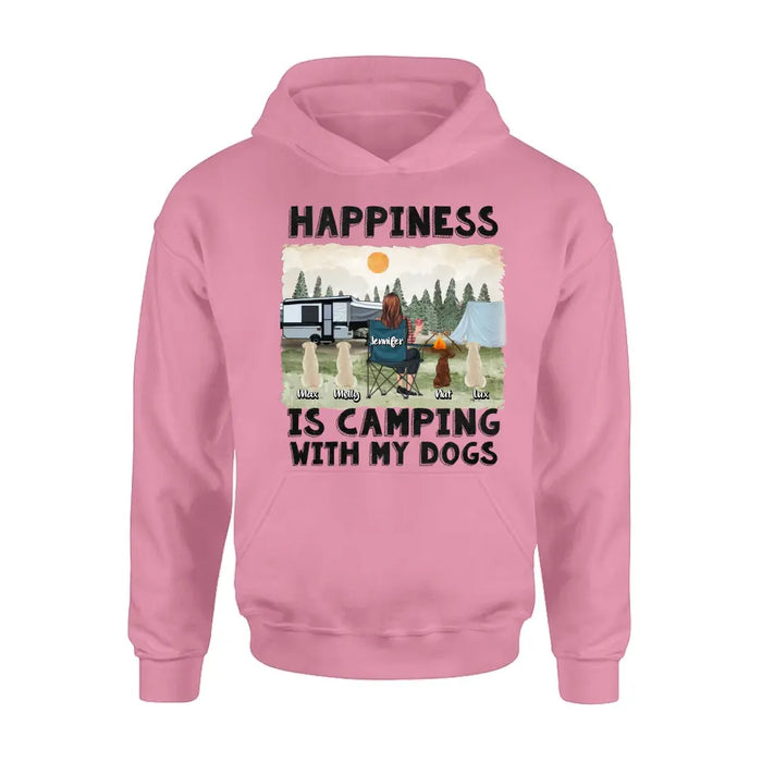 Personalized Camping Shirt/Hoodie - Gift Idea For Girl & Dogs - Upto 4 Dogs - Happiness Is Camping With My Dogs