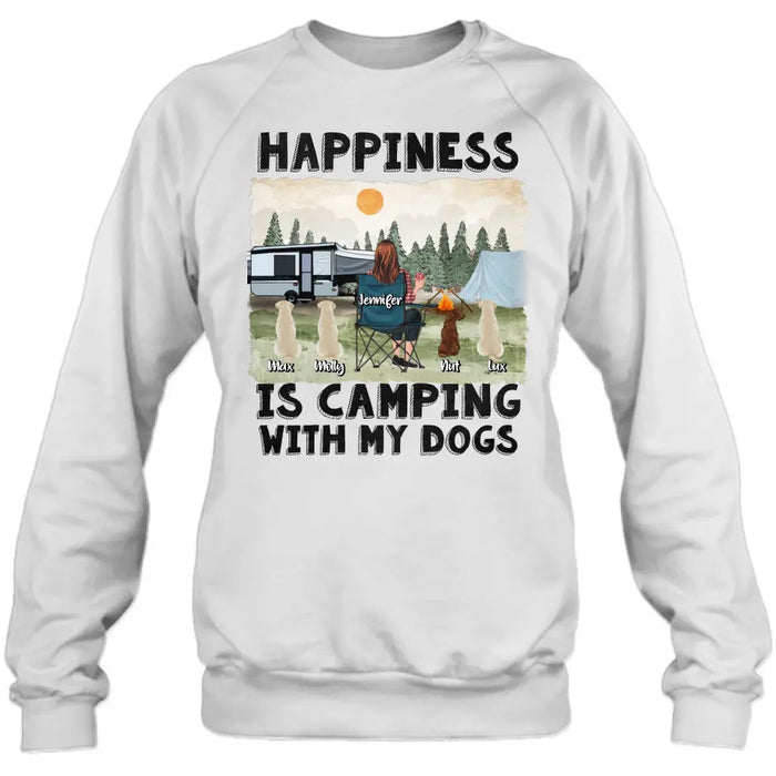 Personalized Camping Shirt/Hoodie - Gift Idea For Girl & Dogs - Upto 4 Dogs - Happiness Is Camping With My Dogs