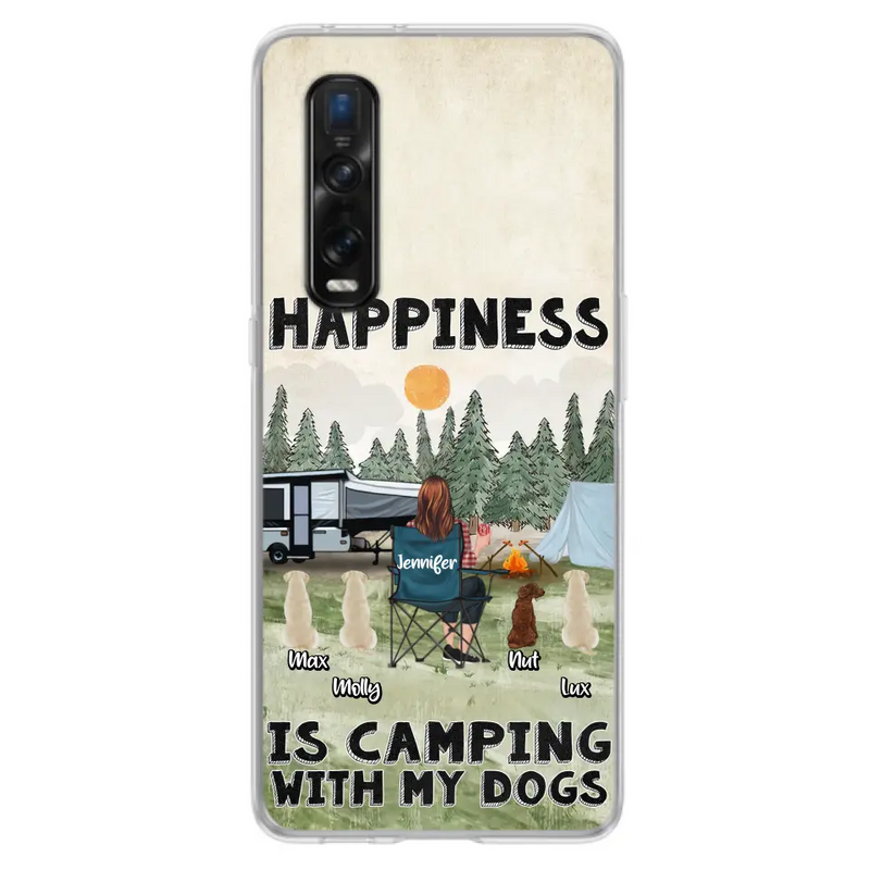 Personalized Camping Phone Case - Gift Idea For Girl & Dogs - Up to 4 Dogs - Happiness Is Camping With My Dogs - Case For Oppo/Xiaomi/Huawei