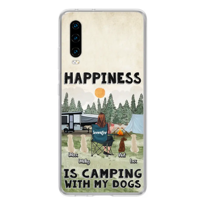 Personalized Camping Phone Case - Gift Idea For Girl & Dogs - Upto 4 Dogs - Happiness Is Camping With My Dogs - Case For Oppo/Xiaomi/Huawei