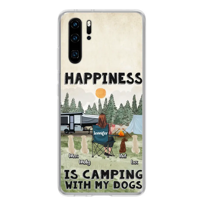 Personalized Camping Phone Case - Gift Idea For Girl & Dogs - Upto 4 Dogs - Happiness Is Camping With My Dogs - Case For Oppo/Xiaomi/Huawei