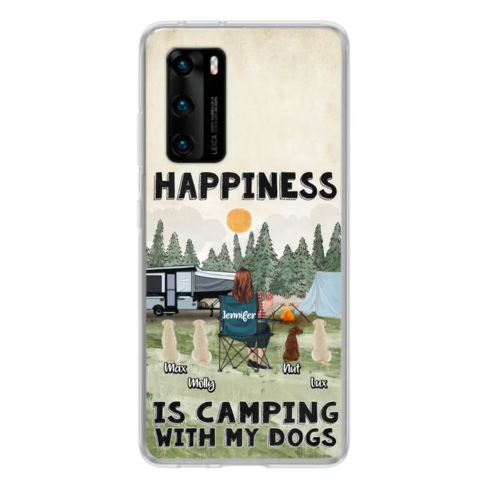 Personalized Camping Phone Case - Gift Idea For Girl & Dogs - Upto 4 Dogs - Happiness Is Camping With My Dogs - Case For Oppo/Xiaomi/Huawei