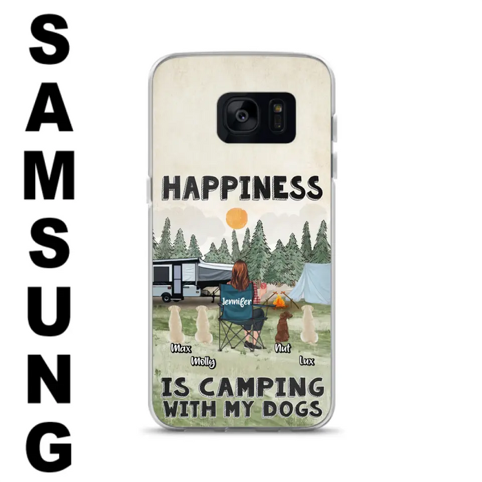 Personalized Camping Phone Case - Gift Idea For Girl & Dogs - Upto 4 Dogs - Happiness Is Camping With My Dogs - Case For iPhone/Samsung