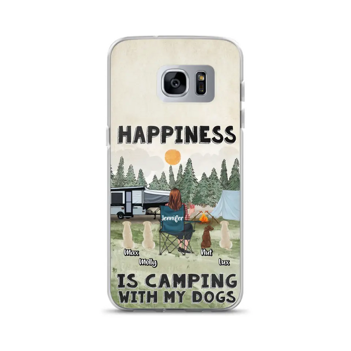 Personalized Camping Phone Case - Gift Idea For Girl & Dogs - Upto 4 Dogs - Happiness Is Camping With My Dogs - Case For iPhone/Samsung