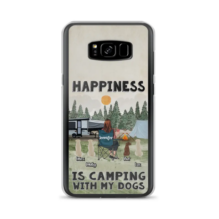 Personalized Camping Phone Case - Gift Idea For Girl & Dogs - Upto 4 Dogs - Happiness Is Camping With My Dogs - Case For iPhone/Samsung