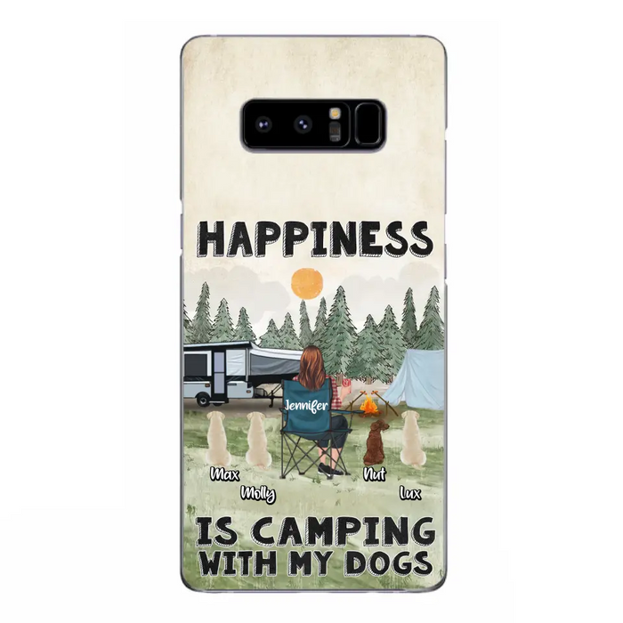 Personalized Camping Phone Case - Gift Idea For Girl & Dogs - Up to 4 Dogs - Happiness Is Camping With My Dogs - Case For iPhone/Samsung