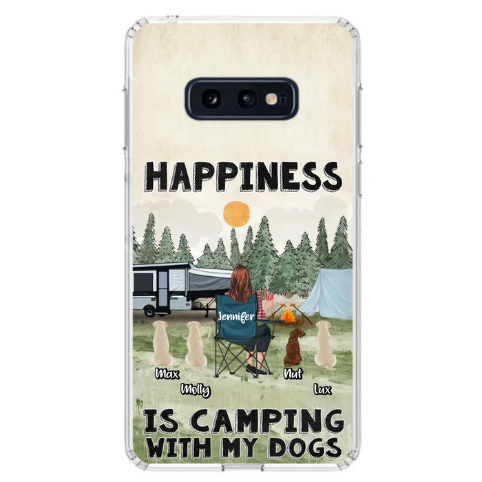 Personalized Camping Phone Case - Gift Idea For Girl & Dogs - Upto 4 Dogs - Happiness Is Camping With My Dogs - Case For iPhone/Samsung