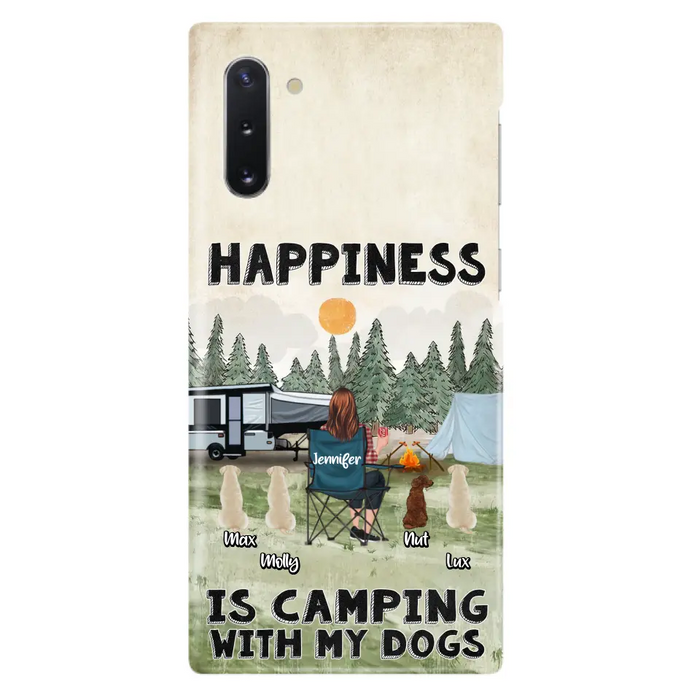 Personalized Camping Phone Case - Gift Idea For Girl & Dogs - Upto 4 Dogs - Happiness Is Camping With My Dogs - Case For iPhone/Samsung