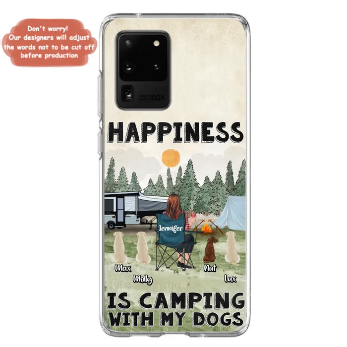 Personalized Camping Phone Case - Gift Idea For Girl & Dogs - Up to 4 Dogs - Happiness Is Camping With My Dogs - Case For iPhone/Samsung