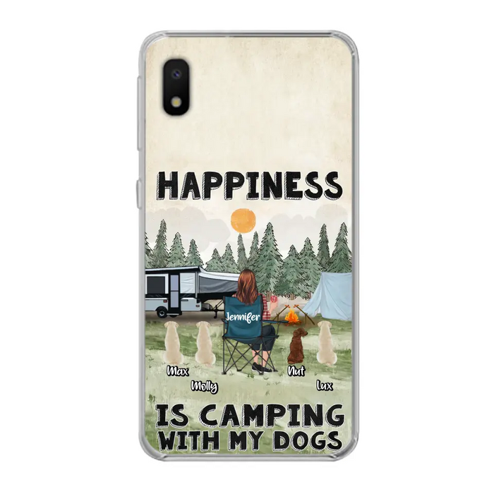 Personalized Camping Phone Case - Gift Idea For Girl & Dogs - Upto 4 Dogs - Happiness Is Camping With My Dogs - Case For iPhone/Samsung