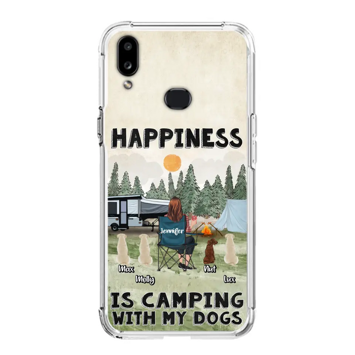 Personalized Camping Phone Case - Gift Idea For Girl & Dogs - Upto 4 Dogs - Happiness Is Camping With My Dogs - Case For iPhone/Samsung