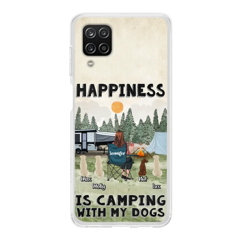Personalized Camping Phone Case - Gift Idea For Girl & Dogs - Up to 4 Dogs - Happiness Is Camping With My Dogs - Case For iPhone/Samsung