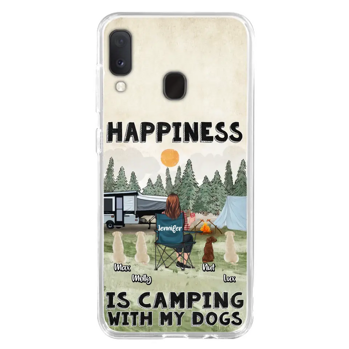 Personalized Camping Phone Case - Gift Idea For Girl & Dogs - Upto 4 Dogs - Happiness Is Camping With My Dogs - Case For iPhone/Samsung