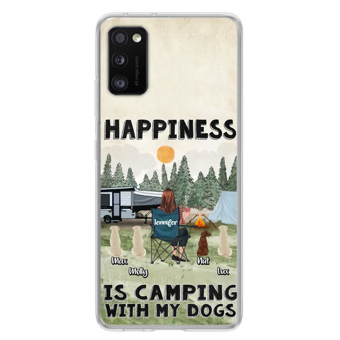 Personalized Camping Phone Case - Gift Idea For Girl & Dogs - Upto 4 Dogs - Happiness Is Camping With My Dogs - Case For iPhone/Samsung