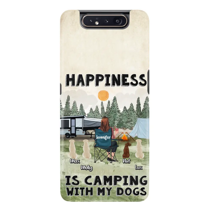 Personalized Camping Phone Case - Gift Idea For Girl & Dogs - Upto 4 Dogs - Happiness Is Camping With My Dogs - Case For iPhone/Samsung