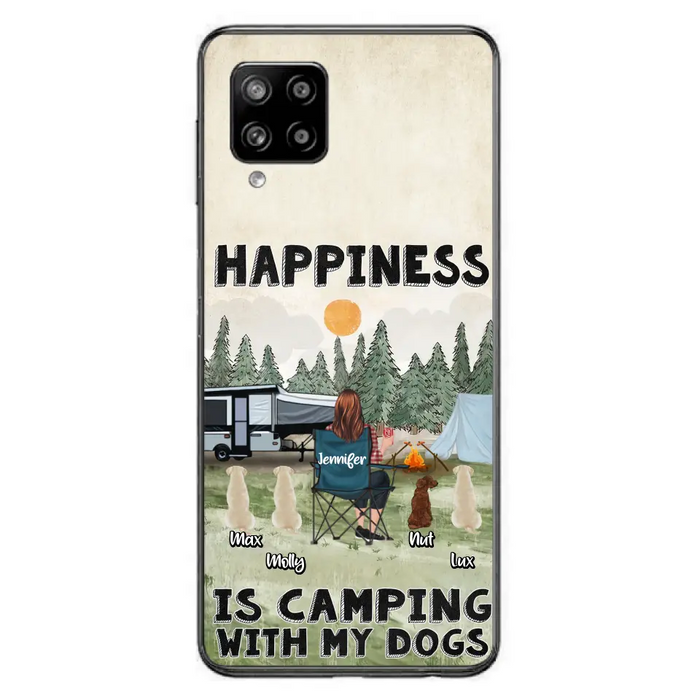 Personalized Camping Phone Case - Gift Idea For Girl & Dogs - Upto 4 Dogs - Happiness Is Camping With My Dogs - Case For iPhone/Samsung