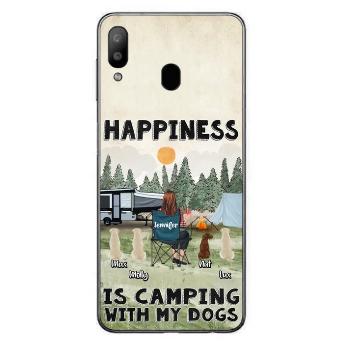 Personalized Camping Phone Case - Gift Idea For Girl & Dogs - Upto 4 Dogs - Happiness Is Camping With My Dogs - Case For iPhone/Samsung