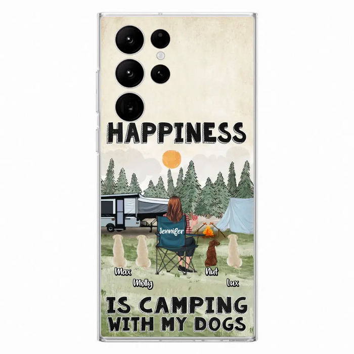 Personalized Camping Phone Case - Gift Idea For Girl & Dogs - Upto 4 Dogs - Happiness Is Camping With My Dogs - Case For iPhone/Samsung