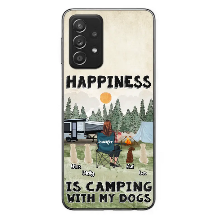 Personalized Camping Phone Case - Gift Idea For Girl & Dogs - Upto 4 Dogs - Happiness Is Camping With My Dogs - Case For iPhone/Samsung