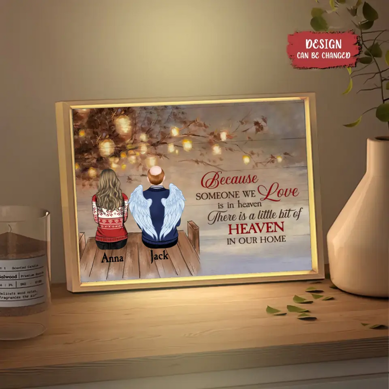 Personalized Memorial Family Lighting Frame Canvas - Up to 5 People - Memorial/Christmas Gift Idea For Family - There Is A Little Bit Of Heaven In Our Home