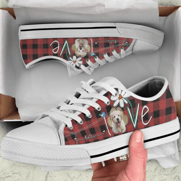 Custom Personalized Dog Photo Caro Pattern Sneakers - Gift Idea For Dog Lovers - Birthday/ Christmas Day Gift
