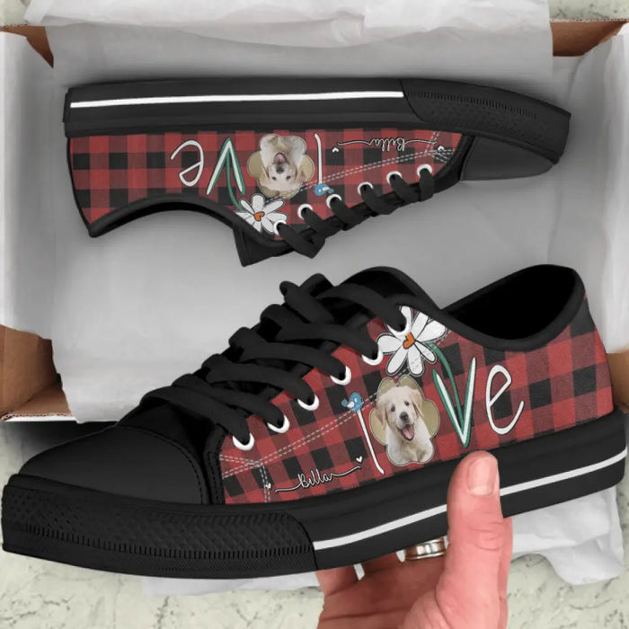 Custom Personalized Dog Photo Caro Pattern Sneakers - Gift Idea For Dog Lovers - Birthday/ Christmas Day Gift