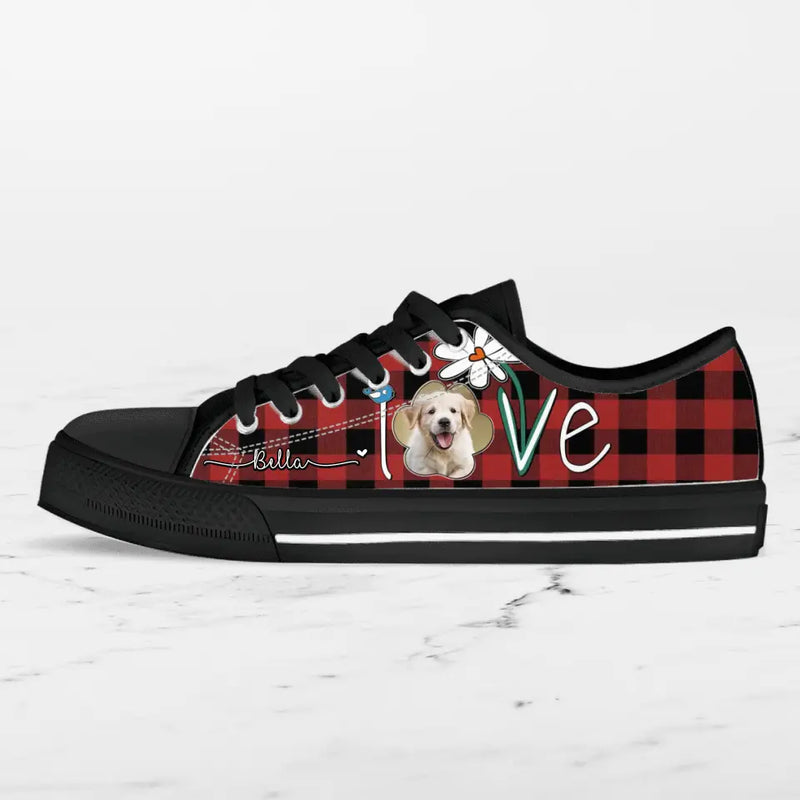 Personalized Dog Photo Caro Pattern Sneakers - Gift Idea For Dog Lovers - Birthday/Christmas Day Gift