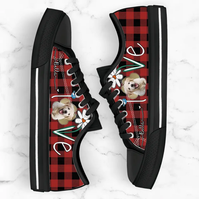 Custom Personalized Dog Photo Caro Pattern Sneakers - Gift Idea For Dog Lovers - Birthday/ Christmas Day Gift