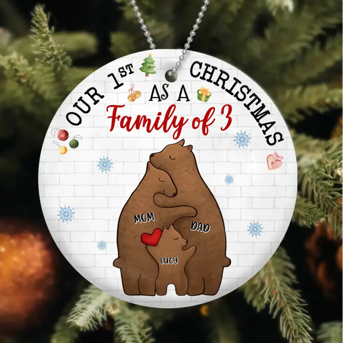 Custom Personalized Bear Family Acrylic/ Wooden Ornament - Couple/Parents With Up to 4 Kids - Christmas Gift Idea For Family - Our 1st Christmas As A Family Of 3