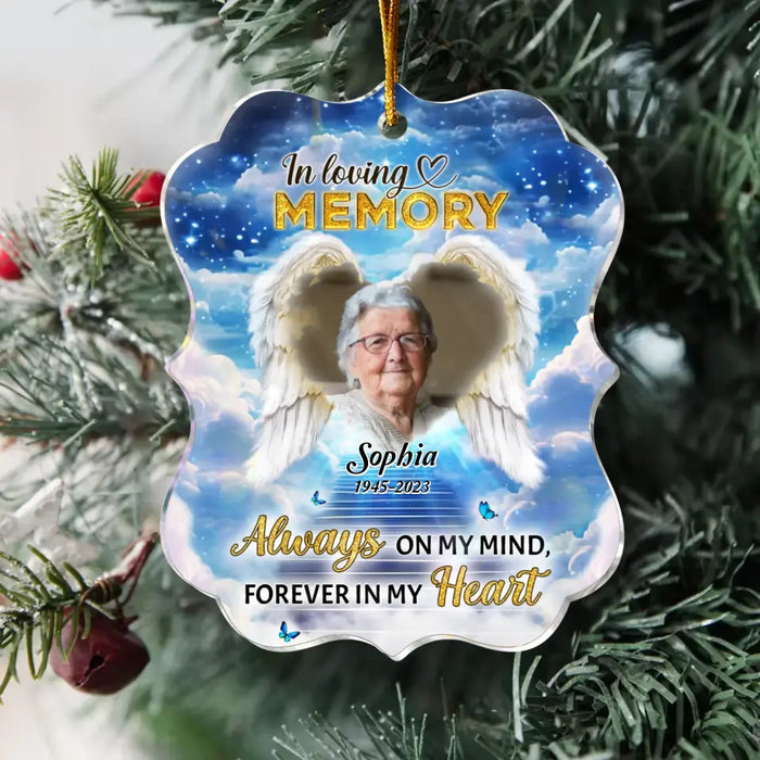 Always On My Mind, Forever In My Heart - Personalized Memorial Acrylic Ornament - Upload Photo - Memorial Gift Idea For Christmas