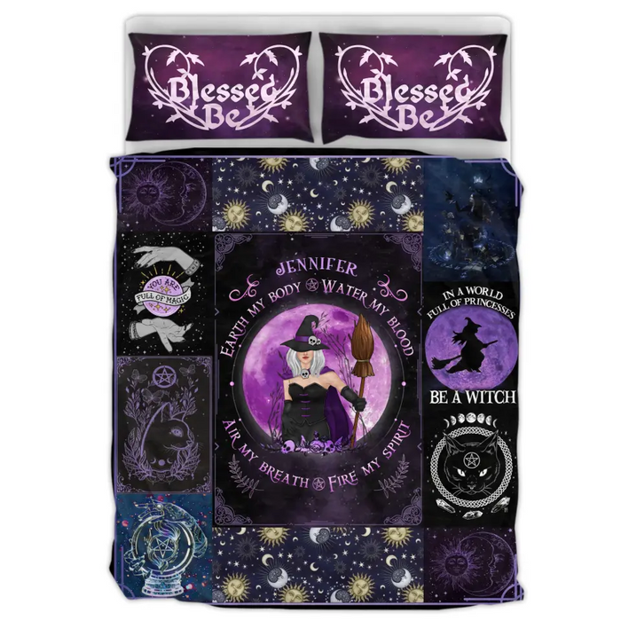 Custom Personalized Witch Quilt Bed Sets - Halloween Gift Idea For Witch Lovers - Earth My Body Water My Blood Air My Breath Fire My Spirit