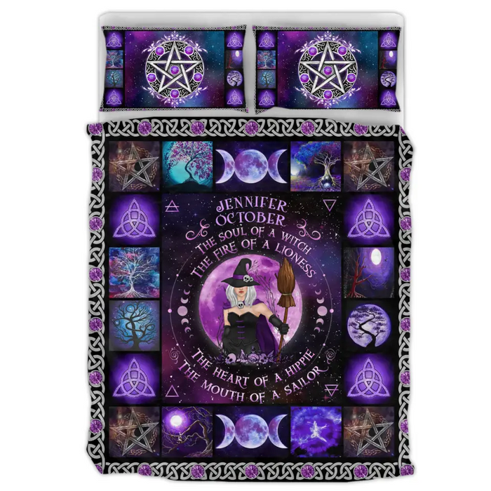 Personalized Witch Quilt Bed Sets - Halloween Gift Idea For Witch Lovers - October Woman The Soul of A Witch The Fire Of A Lioness