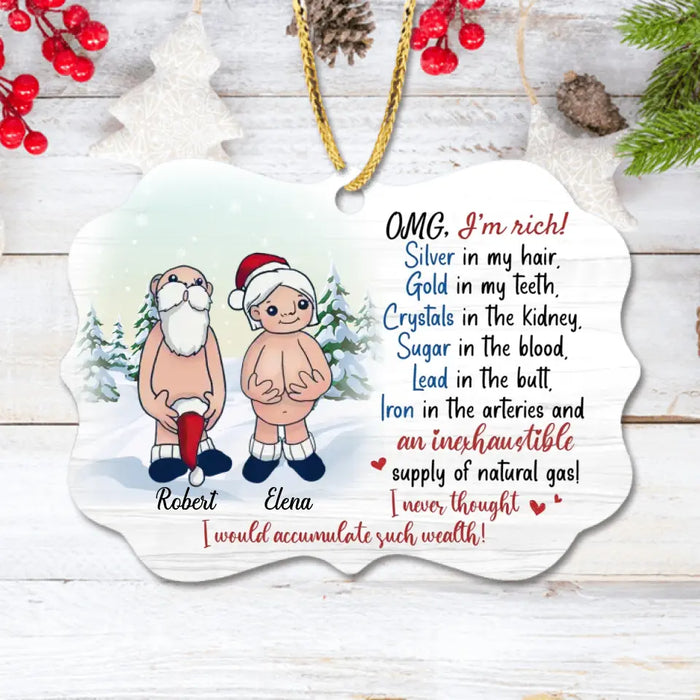 Custom Personalized Funny Santa Rectangle Wooden Ornament - Christmas Gift Idea For Couple - I'm Rich