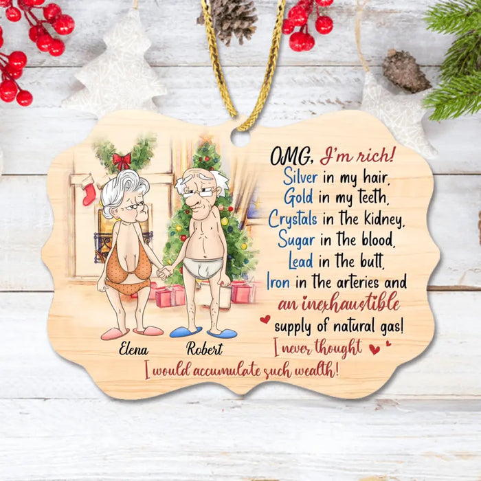 Personalized Funny Old Couple Rectangle Wooden Ornament - Christmas Gift Idea For Couple - I Never Thought I Would Accumulate Such Wealth