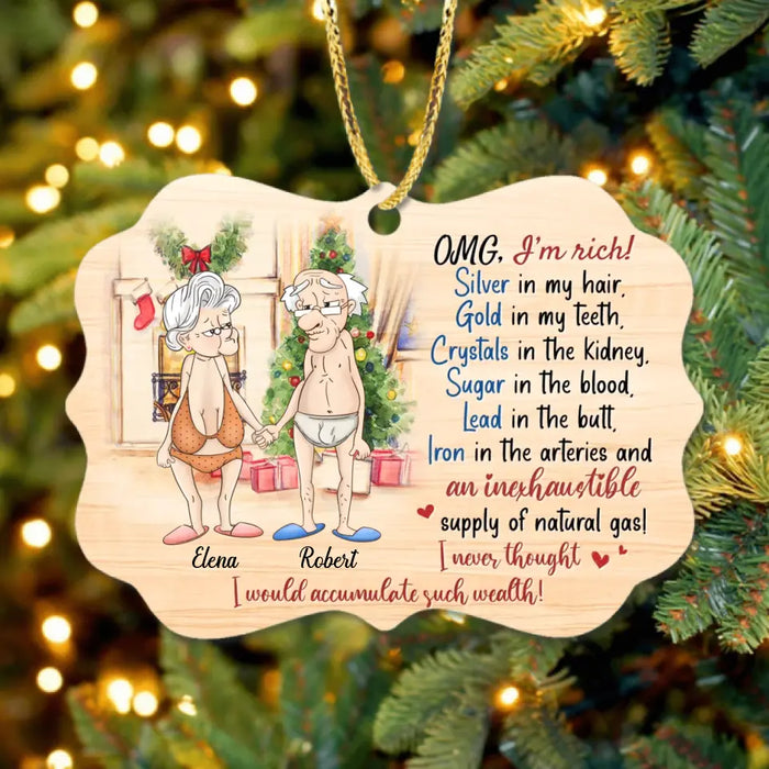 Personalized Funny Old Couple Rectangle Wooden Ornament - Christmas Gift Idea For Couple - I Never Thought I Would Accumulate Such Wealth