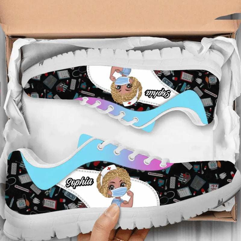 Personalized Nurse White/Black Sneakers - Birthday/Thank You/Motivation Gift Idea For Nurse