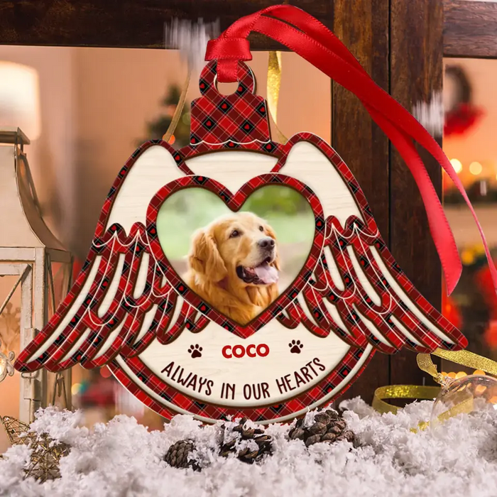 Always In Our Hearts - Personalized Memorial Wooden Ornament - Memorial Gift Idea For Christmas - Upload Photo