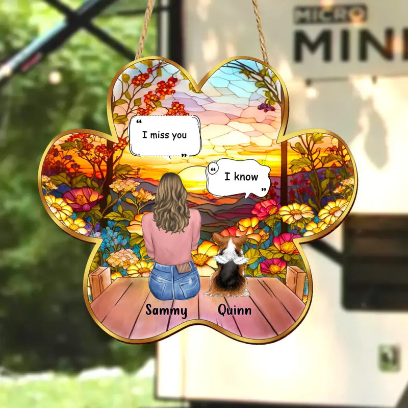 Personalized Memorial Pet Paw Wooden Sign - Up to 3 Cats/Dogs - Gift Idea For Pet Lovers - I Miss You